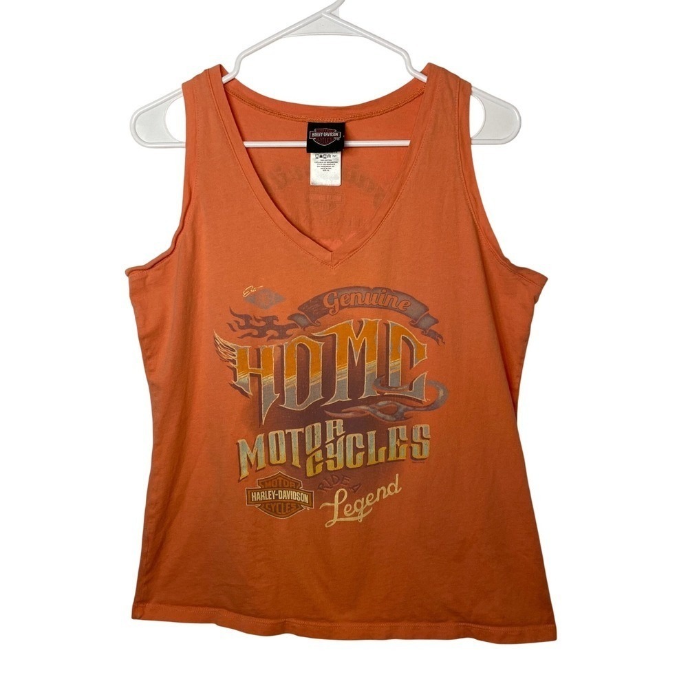 Harley-Davidson Gainesville Florida Orange Graphic Tank Top‎ V-Neck XL USA Made